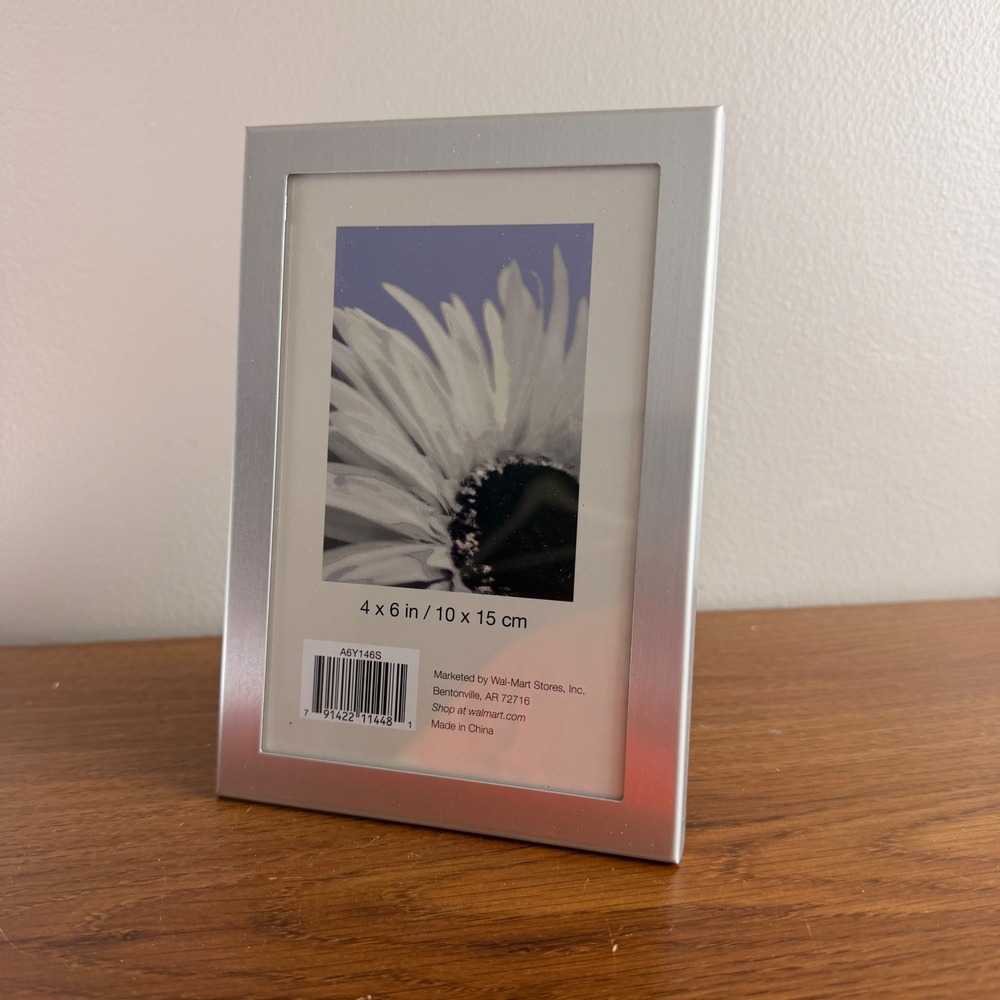 Mainstays Brushed Silver 4x6 Picture Frame Glass Tabletop Photo Frame